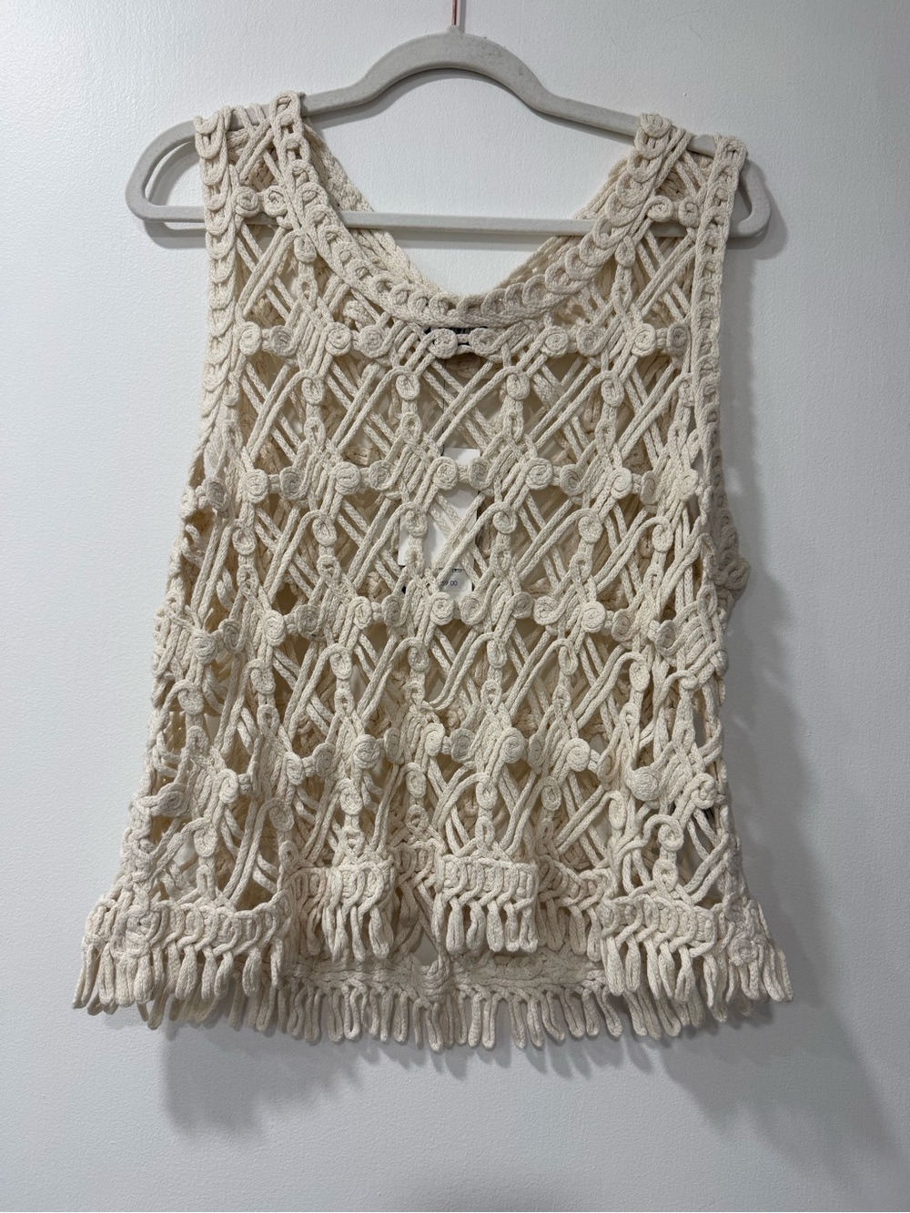 DKNY Cream Macramé Crochet Tank Top